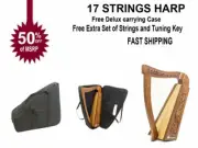 Celtic Irish Knee Harp 17 Strings Solid Wood Free Bag Strings Key