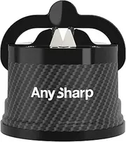 [AnySharp] Knife Sharpener, Hands-Free Safety, PowerGrip Suction, Safely Sharpens All Kitchen Knives, Ideal for Hardened Steel & Serrated, World's Best, Compact, One Size, Carbon Fibre Design