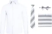 [S.H. Churchill & Co.] Boy's 4 Piece Dress Shirt Set Long Tie, Bow Tie Hanky