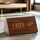 Brand New Wooden LED Digital Alarm Clock Temperature Bedside Table Time Display