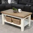 TT White Coffee Table with Drawers & Solid Oak Top