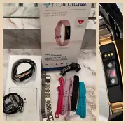 Fit Bit Alta HR Special Edtn Gold New Showroom Mdl In Box +TONS of Bands & Cord