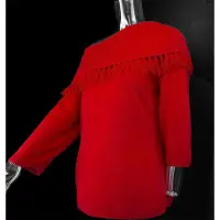 在飛比找Yahoo!奇摩拍賣優惠-義大利品牌ZHEN PAI紅色喀什米爾羊毛7分袖大翻領毛衣