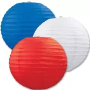 Paper Lantern Set 9.5 inch Red White & Blue 3 Pack Paper Patriotic Decorations