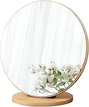 Dressing Table Mirror Standing Mirror Wooden Base Round Makeup Mirror 90° Rotary Vanity Mirror 11.8in High Definition Table Mirror for Home Bedroom