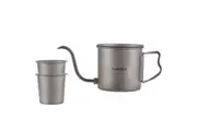 Lixada 400ml Pour Over Kettle Gooseneck Coffee Kettle Ti Folding Handle Water Kettle with Lid and Beer Cup (With Lid and 2 Beer Cup)