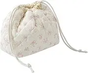 [uekeboag] Cotton Quilted Drawstring Makeup Bag with Canvas Lining,Coquette Aesthetic Cute Travel Toiletry Bag,Drawstring Gift Bag for Women and Girls, 12White Small Bow