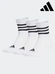 adidas White/Black 3-Stripes Cushioned Sportswear Mid Cut Socks 3 Pairs (D25128) | $28