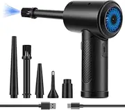 Compressed Air Duster,Fulljion 3-Gear to 51000RPM Electric Air Duster Portable Air Blower with LED Light, 6000mAhRechargeable Cordless Air Duster for Computer Keyboard Fast Charge(Black)