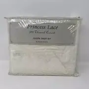 4 PC Jessica Sanders Queen Eyelet SHEET Set PRINCESS Lace Ecru 200 TC