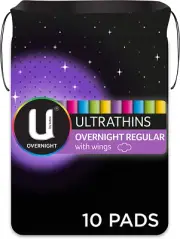 U By Kotex Ultrathin Overnight Pads Regular with Wings 10 Pack