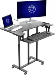 VIVO Mobile Height Adjustable Table, Stand Up Desk Cart with Keyboard Tray
