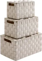 Storage Bins with Lids, 3Pack Woven Baskets for Storage Decorative Storage Boxes