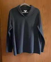 Pure Jill LS Diagonal Knit Folded Collar Pullover Top Jadeite Stretch XL NWT $79