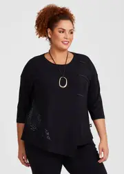 [Taking Shape] Taking Shape Natural Leni Print Top Size 30 in Black, Viscose - Plus Size Women's Clothing Black