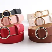 Round Buckle Faux Leather Belt Camel - 105cm