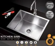 600*450*220 Handmade Stainless Steel Under/Topmount Kitchen Laundry Single Sink [44-HF6045]