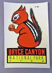 Lindgren-Turner BRYCE CANYON CHIPMUNK water slide travel decal rat rod! MIP ^