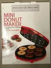 NEW Bella Cucina Mini Donut Maker Red Bake 7 Donuts in Minutes With Recipes!