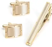 [VKEID] Men's Tie Clip Cufflinks Set Gold Electroplated Brushed Metal Tie Clip Cufflinks Set Men's French Cufflinks