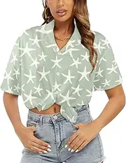 [Generic] Women's Short Sleeve T Shirt, Comfy Button Down T-Shirt,Soft Beach Summer Tops Blouses, Seabed Starscape-92