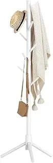 TOMVAES Wooden Coat Rack with 8 Hocks, 3 Adjustable Sizes Free Standing Coat Hanger Easy Assembly for Coats, Hats, Scarves and Handbags for Entryway, Hallway, Bedroom, Office, white