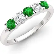[Diamondere] Natural and Certified Diamond and Gemstone Wedding Ring in 14K White Gold | 0.50 Carat Half Eternity Stackable Band for Women, US Size 4 to 9