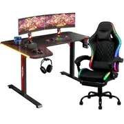 Advwin L Shape 140cm Gaming Desk RGB LED Light & Gaming Chair RGB LED Massage Office Chair Black