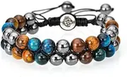 [LINKEND] Triple Protection Bracelet Lava Rock Mens Stone Bead Bracelet -Adjustable Tiger Eye 8MM Bracelet Essential Oil Diffuser Healing Chakra Yoga Bracelets (sky blue)
