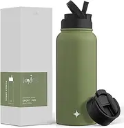 JoyJolt Triple Insulated Water Bottle with Straw Lid and Flip Lid! 32oz Large Water Bottle, 12 Hour Hot/Cold Vacuum Insulated Stainless Steel Bottle. BPA-Free Leakproof Water Bottles - Thermos Bottle
