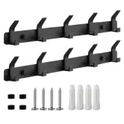 2 Pack Coat Rack Wall Mount with 5 Double Hooks for Hanging Heavy 5 Hooks Black