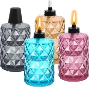 4 Pack Glass Table Top Torch,12 Oz Citronella Torches for Outside,Refillable Fla