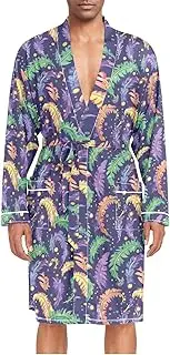 [ZZXXB] Colorful Feathers Mens Sleepwear Robe Lightweight Nightgown Long Sleeves Spa Bathrobe with Pockets M-XL