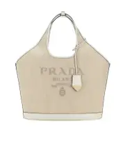 Prada Logo-Detailed Large Top Handle Bag One size Tan / white