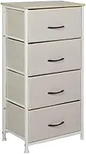 LEVEDE Chest of 4 Drawers, Tallboy Storage Cabinet, Fabric Tower Dresser Organizer Clothes Toys Storage Unit, Home Furniture for Bedroom, Living Room, Hallway, Office (Beige)