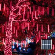 10 Tube 360 LEDs Solar Powered Lights Christmas Decoration Lamps Meteor Shower Rain Lights for Christmas Holiday Party Home Patio Party -Red