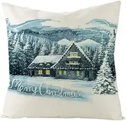 Cushion covers Cushion Covers 40cm x 40cm Blue Tree Moon Cushion Covers Invisible Zipper Sofa Cushions Outdoor Cushions Garden Cushions Decorative Pillows Square Pillow Case(Green Beige Snow,(45x45cm)