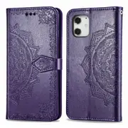 For iPhone 12 mini Case, Halfway Mandala Folio PU Leather Case, Card Slots, Wallet, Lanyard, Purple