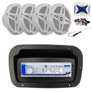 Dual Marine Radio,Spa Bezel,Adapter,Antenna,Amp,Kit, 4x 6.5" 600W White Speaker