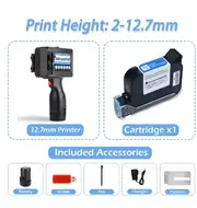 Portable 12.7mm Handheld Inkjet Printer QR Barcode Batch Number Logo Expiry Date Label Printer Gun 25 Languages Non-encrypted 1 Cartridge-12.7mm