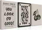 Fashion Poker Framed Canvas Wall Art Set of 3 - Vintage Queen and Lucky You Post