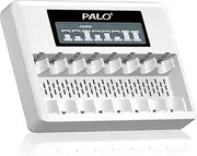 Palogreen 8 Slot Battery Charger for AA AAA 1.5 V/Lithium Intelligent Battery Charger LCD Display for 1.5 V AA/AAA Lithium Rechargeable Batteries with USB Quick Charging Cable