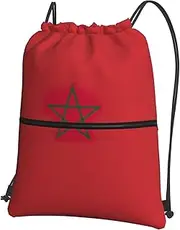 EdWal Flag Of Morocco Print Drawstring Backpack Gym Bags Sports Bags With Zipper Pocket For Travel Swimming Beach, Black, One Size