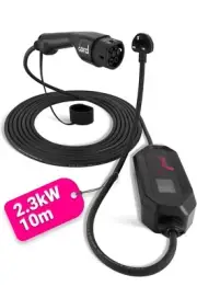 Type 2 Portable EV Charger, 10 Metre, 230V 6A-8A-10A Max 2.3kW With Storage Bag