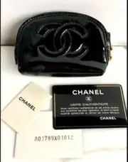 CHANEL 1995 PATENT LEATHER LOGO POUCH PURSE BAG BLACK NEW TAGS READ CONDITION