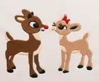 Retro Christmas Rudolph Reindeer Clarice Embroidered Bathroom Hand Towels