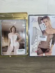 Fishnet Lingerie White Bodystocking set & Black Fishnet Body suit top