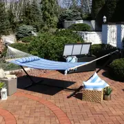 GREENYHAVEN Two Person Hammock with Stand Included Double Hammock with Curved Spreader Bar and Detachable Pillow and Portable Bag