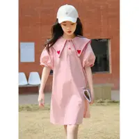 在飛比找ETMall東森購物網優惠-A字夏季薄款學院粉色中大童裙子