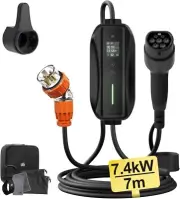 Type 2 EV Charger Portable 5PIN 32A |7M|1-Phase|7kW|500V|CE|TPU|IP65|
